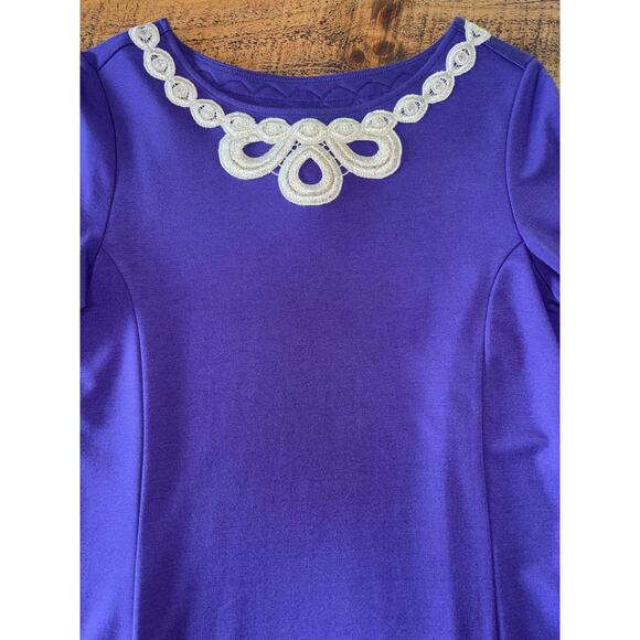 Womens Lilly Pulitzer Purple Embroidered Collar Jonah Knit 3/4‎ Sleeve Dress M - Picture 2 of 8